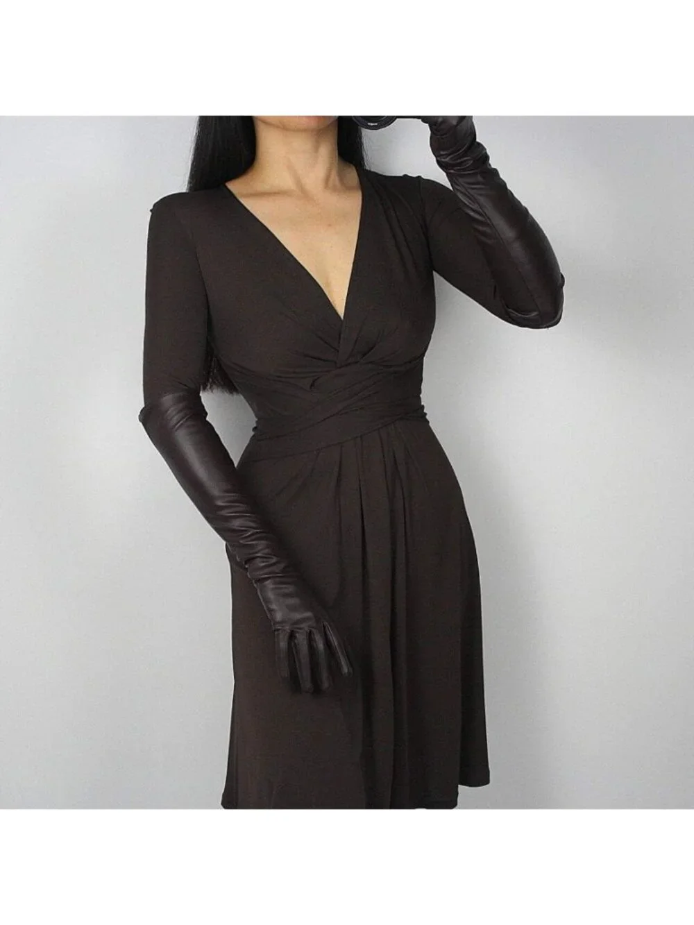 Long Black Faux Leather Gloves for Women - 20-Inch Over Elbow Winter Arm Warmers